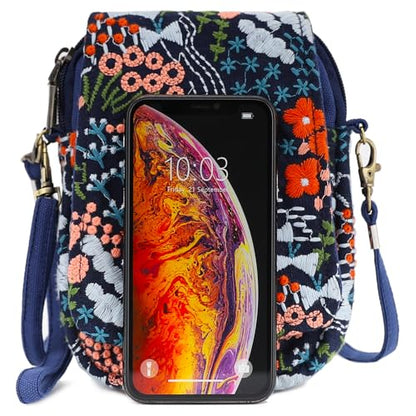 SILKAREA Embroidered Cute Mini Crossbody Bag for Women Small Handbags Wristlet Wallet Bag Cell-phone Pouch Coin Purse - color: Flower Sea Blue