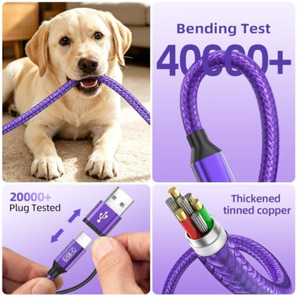 4 in 2 USB A/C to USB C Cable, USBC Multi Charging Cable [2 Pack, 5FT] - color: Purple