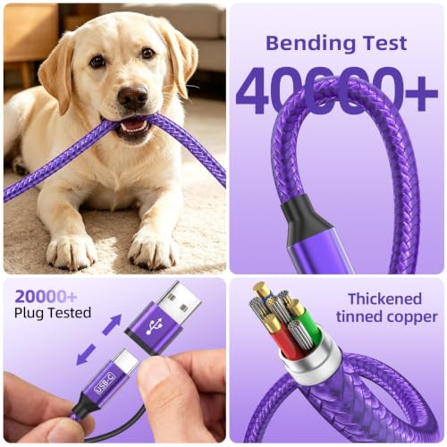 4 in 2 USB A/C to USB C Cable, USBC Multi Charging Cable [2 Pack, 5FT] - color: Purple