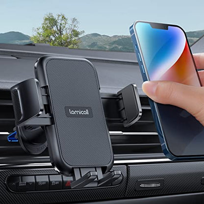 Lamicall 2026 Wider Clamp & Metal Hook Car Phone Holder Vent Accessories - color: NEW Upgraded - Dark Grey