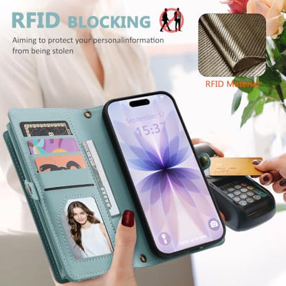 for iPhone 17 Wallet Case, Detachable Magnetic Phone Case,Faux Leather Strap Wallet,with RFID Blocking，Zipper Card Holder，Shoulder Straps (Blue) - color: Blue, size: iPhone 17