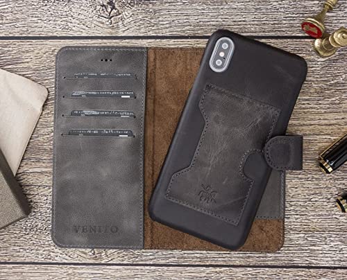 Venito Florence Leather Wallet Phone Case Compatible with iPhone 13 Pro (6.1 inch) - Extra Secure with RFID Blocking - Detachable Phone Wallet (Faded Gray)* - color: Faded Gray, size: iPhone 13 Pro