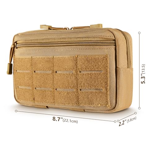 FRTKK Tactical Molle Admin Pouch Utility Laser Cut EDC Tool Pouch Bag Horizontal Modular Pouches Include US Flag Patch and Keychain - color: Tan