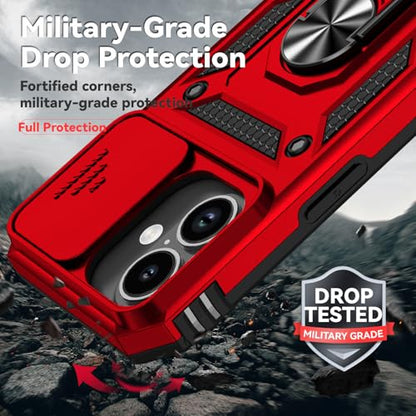 for iPhone 17 Case, with Slide Camera Cover HD Screen Protector [Military Grade 16ft. Drop Tested] Ring Holder Kickstand Protective Phone Case for Apple iPhone 17, Red - color: Red w/ Slide Camera 2nd gen. Military Grade