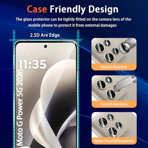 (3+2 Pack) Designed for Motorola Moto G Power 5G 2026/2025 Tempered Glass Screen Protector + Camera Lens Protector,[3D Touch][Bubble-Free][Anti-Scratch] - size: Moto G Power 2026/2025