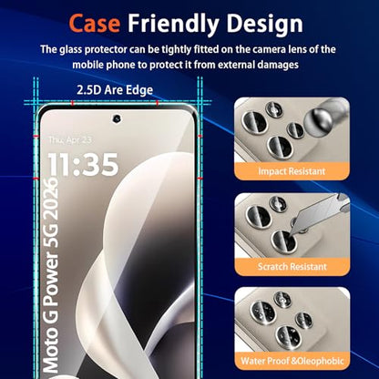 (3+2 Pack) Designed for Motorola Moto G Power 5G 2026/2025 Tempered Glass Screen Protector + Camera Lens Protector,[3D Touch][Bubble-Free][Anti-Scratch] - size: Moto G Power 2026/2025
