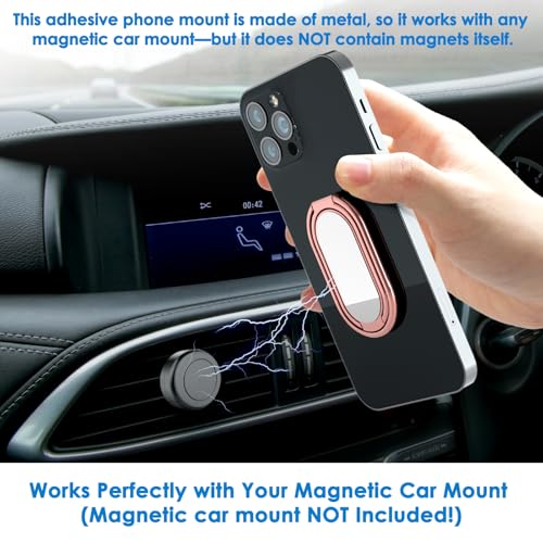 Phone Holder Foldable Phone Stand Phone Ring Holder Finger Kickstand 360° Rotation Cell Phone Stand Metal Phone Grip for Magnetic Car Mount Sticky Phone Grip Compatible with Most Smartphones - color: Rose Gold