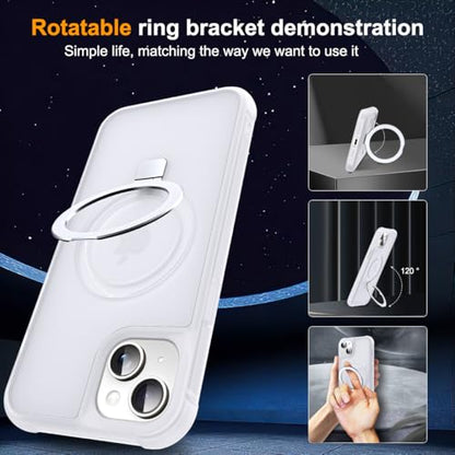 SKYLMW Compatible with iPhone 13/14 Case with Stand,Translucent | iPhone 13 Case iPhone 14 Case 6.1",Magnetic Ring Stand,Compatible with MagSafe,Military-Grade Protection,Great Grip Feeling - color: Translucent, size: Iphone 13 & Iphone 14