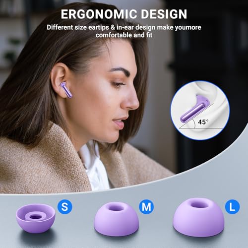 Wireless Earbuds, 2025 Wireless Headphones HiFi Stereo Earphones with 4 ENC Noise Canceling Mic, 42Hs Playtime In Ear Earbud, Bluetooth 5.3 Sport Earphones with LED Power Display for Android iOS - color: Purple