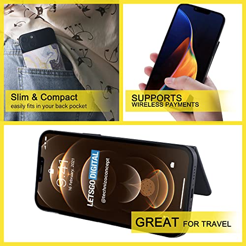 Credit ID Card Holder for Back of Phone Leather Phone Wallet Stick On with Stand Flip Waterproof Leather Adhesive Wallet for Most Cellphones (Marble Yellow) - color: Marble Yellow