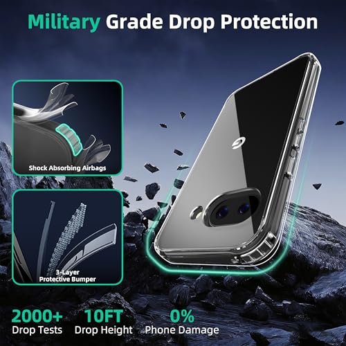 ONES for Google Pixel 9a Slim Case Clear, PC + TPU Hybrid, Military-Grade Drop Guard, Anti-Yellowing, Anti-Slip, Shockproof Silicone Hard Cover, Scratch Resistant, Transparent Case - color: HD Highly Clear, size: Pixel 9a