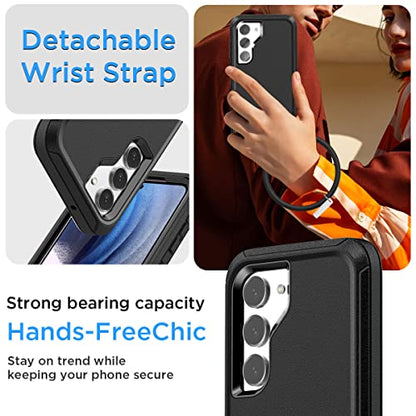 AICase for Galaxy S23 Case with Detachable Anti-Lost Hand Strap/Wristband,Heavy Duty Drop Protection Full Body Rugged Shockproof/Dust Proof 3-Layer Military Protective Durable for Samsung S23 6.1" - color: Black+Black Anti-lost wristband
