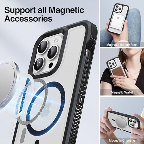 Magnetic for iPhone 13 Pro Case, Compatible with MagSafe, Shockproof Dustproof Drop Proof, Military Grade Double Layer Protection, Black/Clear - color: Magnetic Black/Clear, size: iPhone 13 PRO