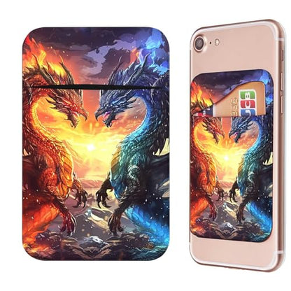 Phone Credit Card Holder Stick on, Phone Case Wallet, Cell Phone Pocket Self Adhesive Stretchy Lycra Stick on Wallet ID Credit Card Case Pouch Sleeve for All Smartphones, Blue Red Dragon - color: Phone Case Wallet-603