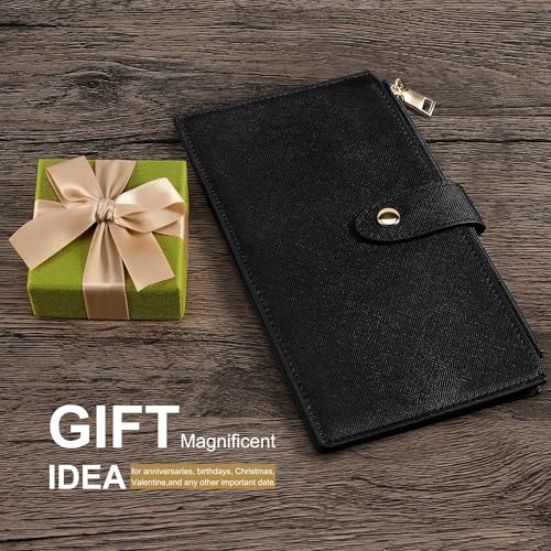 Travelambo RFID Wallet Women Large Size Bifold Multi Card Wallet Case with Zipper Pocke Credit Card Holder for Women - color: Black
