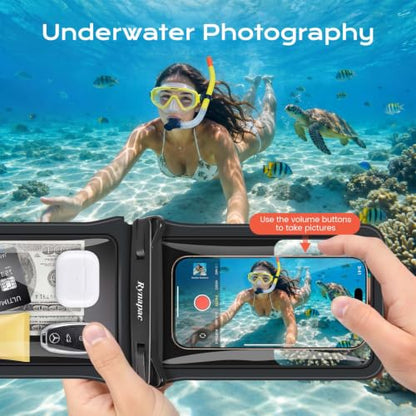 Rynapac Waterproof Phone Pouch 2 Pack, IPX8 Double Space Waterproof Phone Case with Lanyard for iPhone 17/16/15 Pro Max, Galaxy S26 Ultra, Cell Phone Dry Bag for Beach Cruise Essentials, Up to 8.5’’ - color: Black+Black