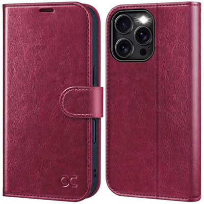 OCASE Compatible with iPhone 16 Pro Max Wallet Case, PU Leather Flip Folio Case with Card Holders RFID Blocking Kickstand [Shockproof TPU Inner Shell] Phone Cover 6.9 Inch 2024, Burgundy - color: Burgundy