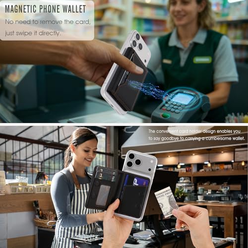 For MagSafe Wallet,Magnetic Card Holder RFID Blocking Wallet with 5 Card Slots & Cash Pocket For iPhone 17/16/ 15/14/ 13/12/ Pro/Max/Plus/Air Black - color: Black