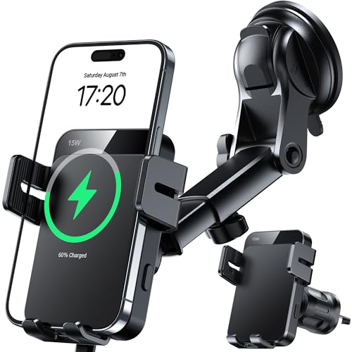 Wireless Car Charger 15W Auto Clamping Phone Holder Dash Windshield Vent - color: Black