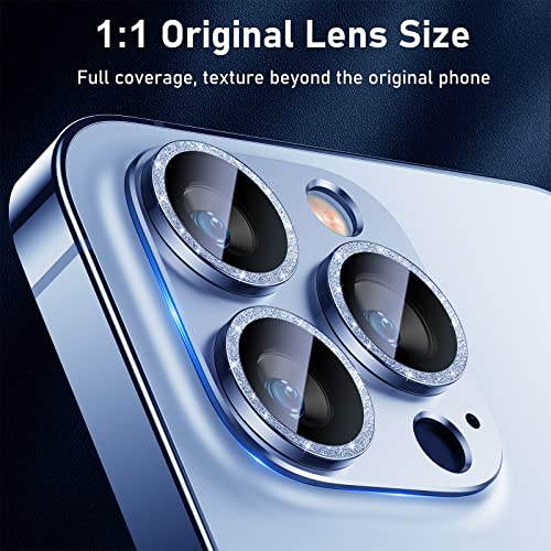 UniqueMe for iPhone 13 Pro/13 Pro Max Camera Lens Protector - Light Blue - color: Sierra Blue (bling circle)