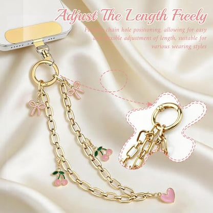 Phone Wrist Strap Phone Charm Strap Phone Chain Wristlet Removable Hanging Ornaments Tether Tab Adjustable length - color: Cherry Bow Love