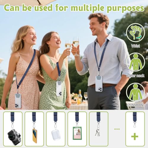 takyu Phone Lanyard, 2 Pack Adjustable Anti-Drop Neck/Wrist Strap with 2 Pcs Tether Patches, Secure Hands-Free Compatible for iPhone Samsung Perfect for Nurses, Teachers, Travel, Hiking Black+DarkBlue - color: Black + Darkblue