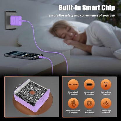 Fast Charger for iPhone 17 Pro Max, Super Fast USB C (6+6+10) FT Cables - color: Purple