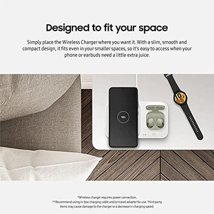 SAMSUNG 15W Wireless Charger Duo w/USB C Cable, Charge 2 Devices at Once, Cordless Super Fast Charging Pad for Galaxy Phones and Devices, 2022, US Version, Black