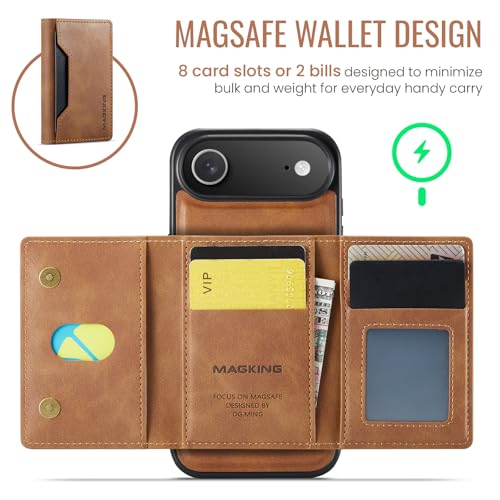 K2 2 in 1 Detachable Magnetic Phone Cases Compatible with iPhone Air / 17 Air Case with Card Holder RFID Blocking , Compatible with Magsafe Wallet, Leather 6.5'' (Brown, iPhone Air) - color: Brown, size: iPhone Air