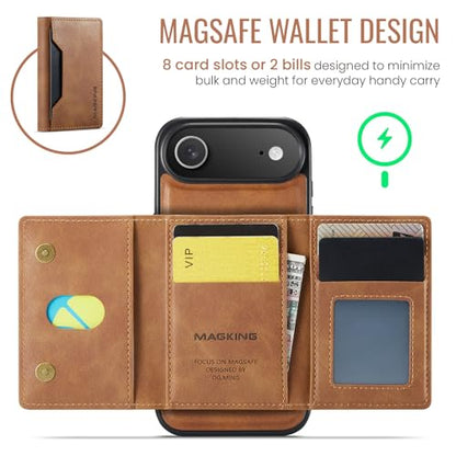 K2 2 in 1 Detachable Magnetic Phone Cases Compatible with iPhone Air / 17 Air Case with Card Holder RFID Blocking , Compatible with Magsafe Wallet, Leather 6.5'' (Brown, iPhone Air) - color: Brown, size: iPhone Air