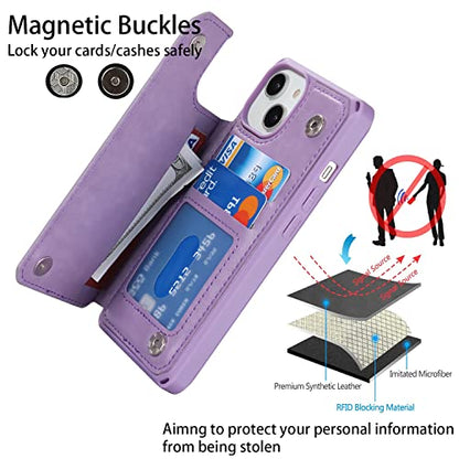 Cavor for iPhone 14 Wallet Case with Card Holder for Women, Purple - color: C-Purple