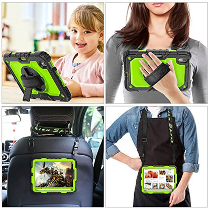 SEYMAC stock Case for iPad mini 7 (A17 Pro) 2024/ Mini 6 8.3'' with Screen Protector Pencil Holder [360 Rotating Hand Strap] &Stand, Drop-Proof Case for iPad mini 7th/6th Generation 8.3", Green+Black - color: Green+Black