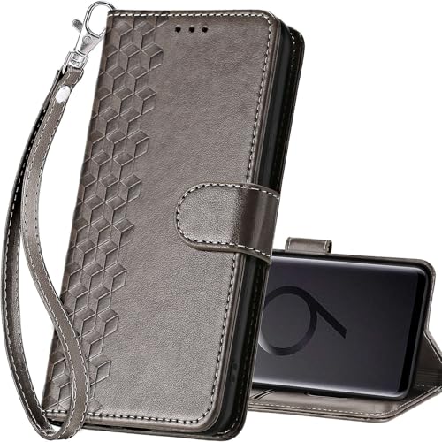 for Samsung Galaxy S9 Plus Wallet case, Gray-Cube | 3 Card Holders, Kickstand, Shockproof TPU Shell, PU Leather, Magnetic Closure, Protective Flip Folio Cover, Women - color: 10
