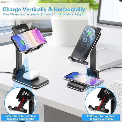 Dual 10W Wireless Charger Fast Foldable Compatible with ASUS Zenfone 11/12 Ultra, Stand 2-Coils Charging Pad Slim