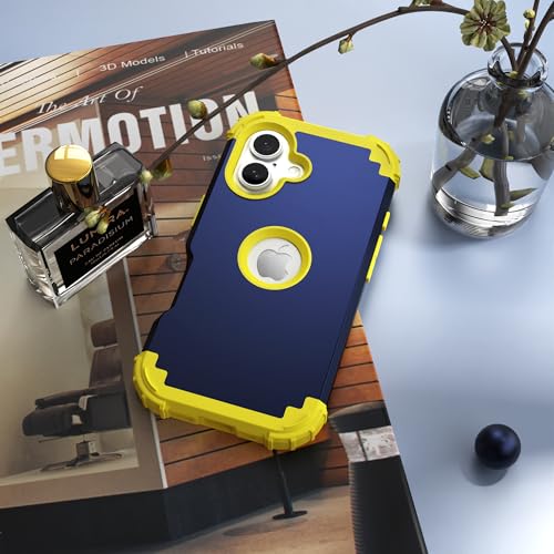 IDweel for iPhone 17 Case with Screen Protector for Women, 3 in 1 Shockproof Slim Fit Hybrid Heavy Duty Hard PC Cover Soft Silicone Bumper Full Body Anti-Fingerprint Case, Navy Blue/Yellow - color: Navy Blue/Yellow