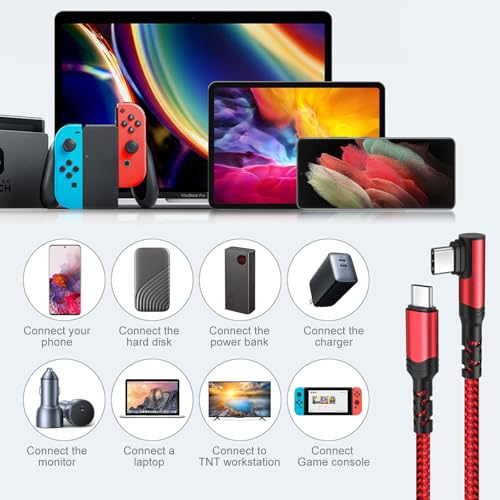 60W Short USB C to USB C Cable(1FT,3Pack),Right Angle USB C Charging Cable - color: Red, size: 1FT+1FT+1FT