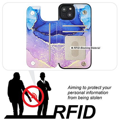 HAOPINSH for iPhone 14 Wallet Case with Card Holder, Blue Purple Marble Pattern Back Flip Folio PU Leather Kickstand Card Slots Case for Women Girls, Double Magnetic Clasp Shockproof Cover 6.1" - color: Blue Purple Marble