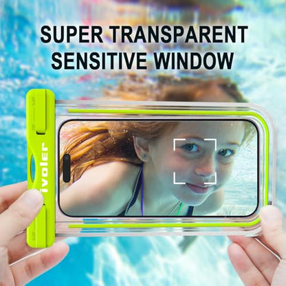 ivoler 2-Pack Waterproof Phone Pouch, Cell Phone Dry Bag for iPhone 17/16/15 Pro Max, Samsung S26/S25 Ultra, Waterproof Phone Case for Beach, Cruise Essentials & Travel, [Fit Up to 7''] - color: Neon Blue & Neon Green