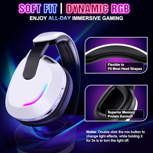 BENGOO 60H Wireless Gaming Headset with RGB Lights for PS5 PS4 PC - color: White