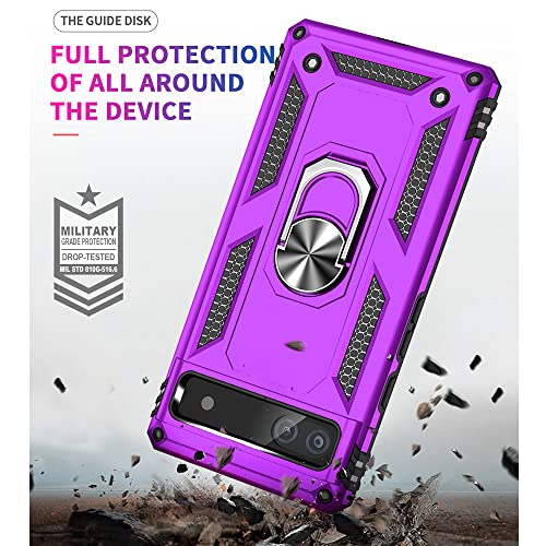 Auzuoton Google Pixel 6a Phone Case, Military Grade 16ft. Drop Tested, Ring Shockproof Protective Case, HD Screen Protector, Purple - color: Purple, size: Google Pixel 6a Case