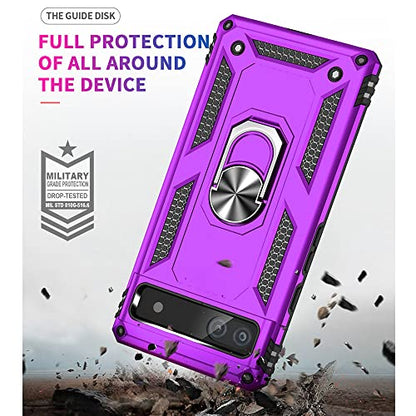 Auzuoton Google Pixel 6a Phone Case, Military Grade 16ft. Drop Tested, Ring Shockproof Protective Case, HD Screen Protector, Purple - color: Purple, size: Google Pixel 6a Case