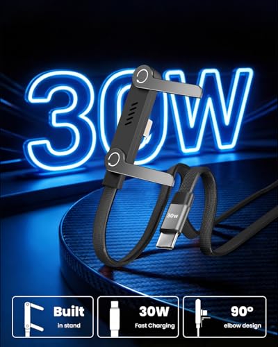 USB C to Lightning Cable with Built-in Phone Stand, MFi Certified 30W PD Fast Sideways iPhone Charger, 90 Degree Type C to Lightning Cable, 2 in 1 Invisible Holder Charger Cable for iPhone 14-5, iPad