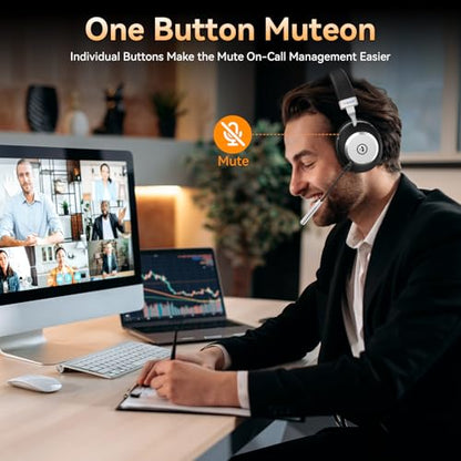 Wireless Headset with Mic for Work, Bluetooth Headset with Microphone (AI Noise Cancelling), 60 Hours Woktime Wireless Headphone for Work from Home/Call Center/Office/PC/Laptop/Computer/Zoom/Teams