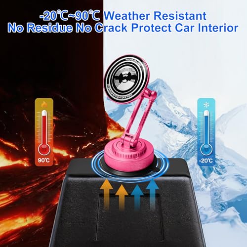 PIEPIE All-Metal Alloy Long Arm Magnetic Suction Cup Car Phone Mount(Pink) - color: Pink