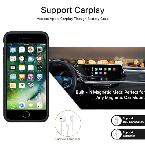 Battery Case for iPhone 6/6s/7/8/SE(2020/2022),Upgraded 10000mAh Rechargeable Portable Protective Extended Charger Case Compatible with iPhone 8/7/6s/6/SE2/3 (4.7 inch) Charging Case & Carplay (Black)