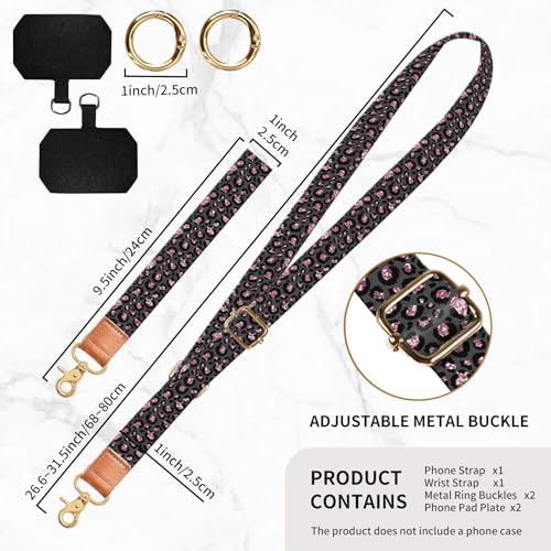Phone Lanyard Crossbody Wrist Strap, Universal Adjustable Neck Strap for Phone Case Keys ID Badges - color: Black Glitter Leopard