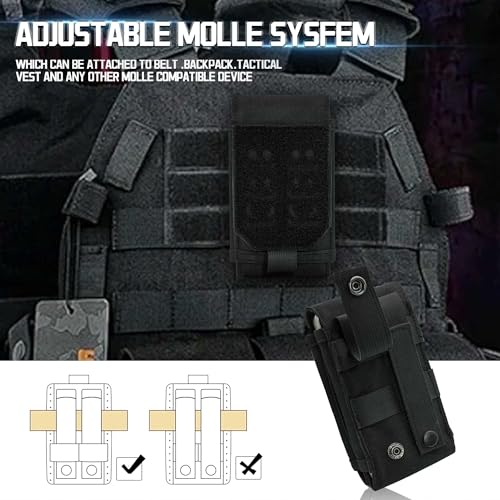 Molle Dual Phone Pouch, Upgrade Laser Cut Heavy Duty Waterproof Samll Tactical Cell Phone Holder with US Flag Patch for 4.7"-6.7" (DULA-Black) - color: DULA-BLACK
