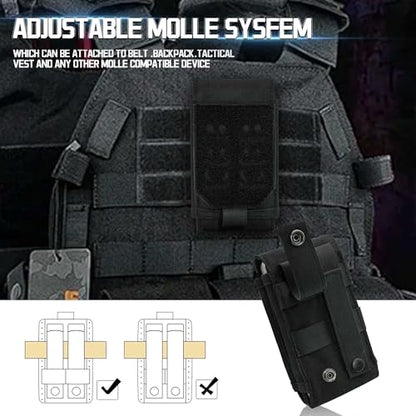 Molle Dual Phone Pouch, Upgrade Laser Cut Heavy Duty Waterproof Samll Tactical Cell Phone Holder with US Flag Patch for 4.7"-6.7" (DULA-Black) - color: DULA-BLACK