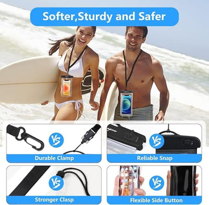 Rynapac IPX8 Waterproof Phone Pouch - 8.5in, 2 Pack Waterproof Phone Case for iPhone 17 16 15 Pro Max, Galaxy S26 S25 Ultra, Cellphone Dry Bag with Lanyard for Beach Vacation Travel Cruise Essentials - color: [Black + Black] Waterproof Phone Pouch