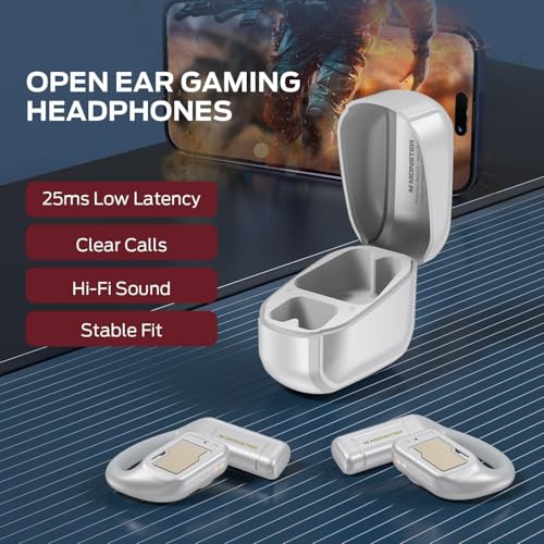 Monster Open Ear AC310 Headphones, Bluetooth 5.4 Wireless Earbuds with HiFi Sound, Open Ear Earbuds with 60H Playtime, ENC Clear Call, Touch Controls, IPX5 Resistance Wireless Headphones (Light White)